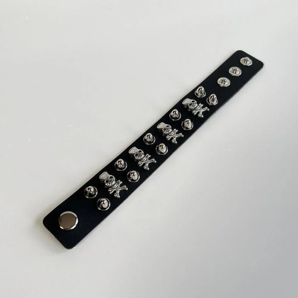 y2k 2000s skeleton spiked grunge punk black studded bracelet